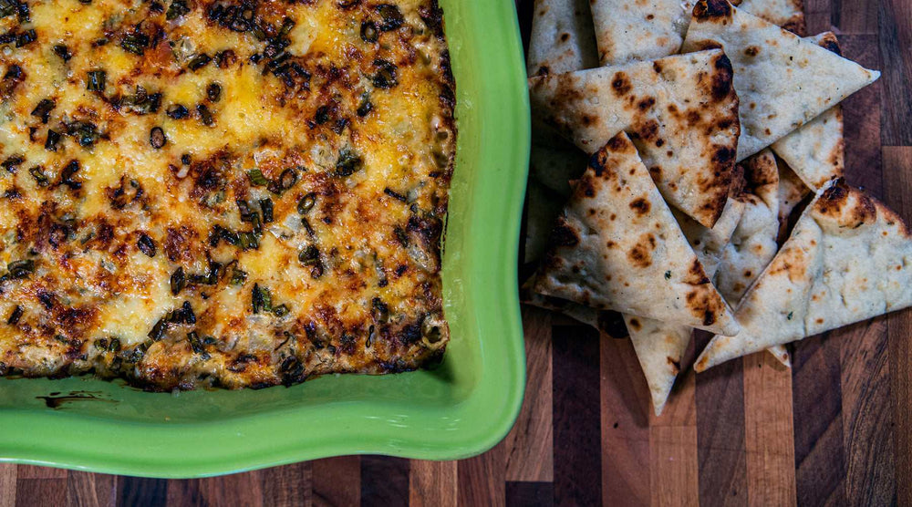 White Cheddar Artichoke & Spinach DIP with SMOKED CHICKEN made with All Purpose & Tasty Hot