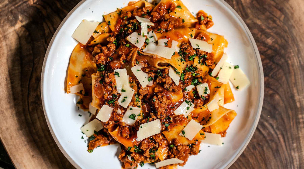Pappardelle Bolognese Pasta with Himalayan Seasoned Salt