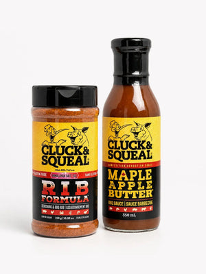 Cluck & Squeal Rib Formula seasoning and Maple Apple Butter BBQ sauce, gluten-free, all-natural rubs and sauces