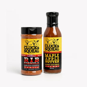 Cluck & Squeal Rib Formula seasoning and Maple Apple Butter BBQ sauce, gluten-free, all-natural rubs and sauces