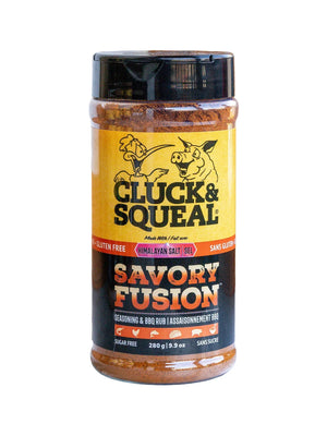 Savory Fusion seasoning & BBQ rub, gluten-free, sugar-free, with Himalayan salt, in clear jar