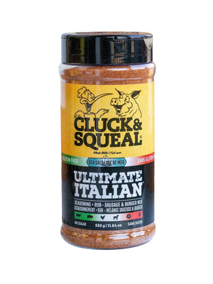 Cluck & Squeal Ultimate Italian seasoning rub for sausage and burgers, gluten-free, no sugar, sea salt blend